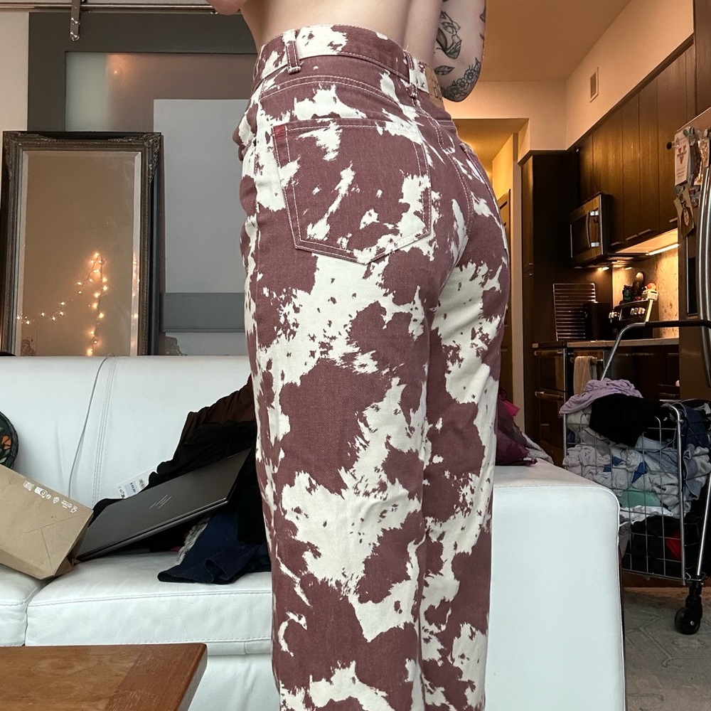 BDG Brown and Cream Cow Print Straight Leg Pants